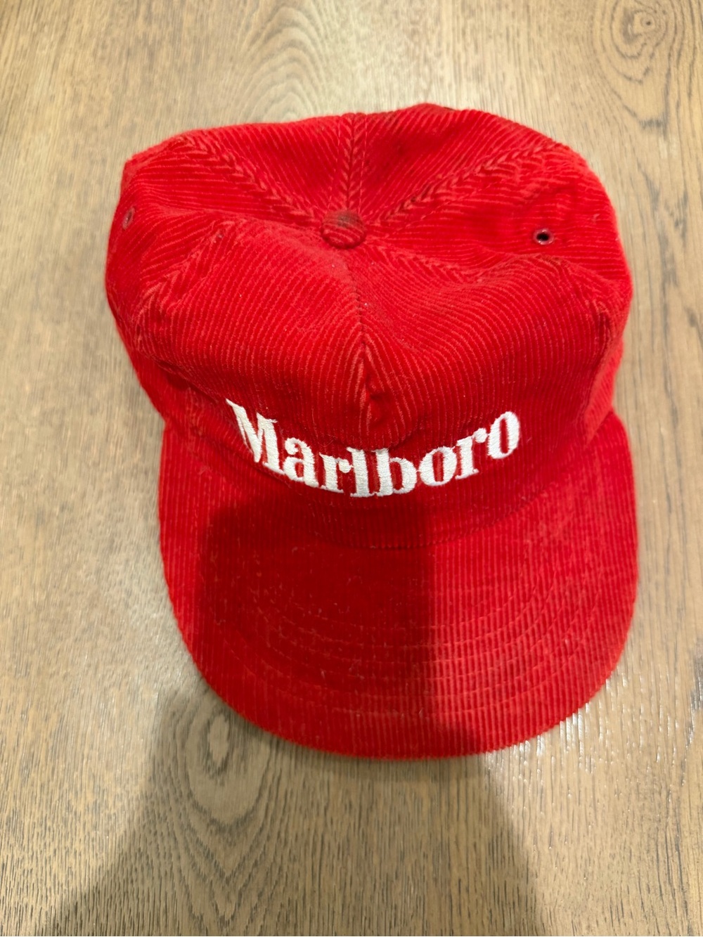 Vintage Marlboro Red Corduroy Snapback Hat Habitat Industries Made USA 75/25